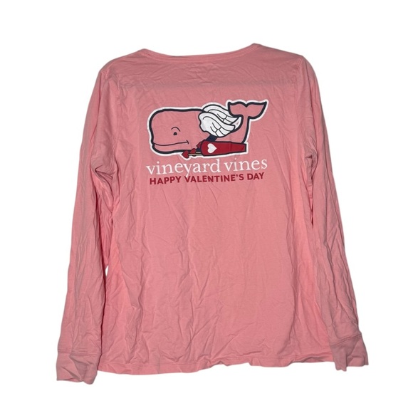 Vineyard Vines HAPPY VALENTINE'S DAY Long Sleeve Tee Pink Size Medium Whale - Picture 2 of 7